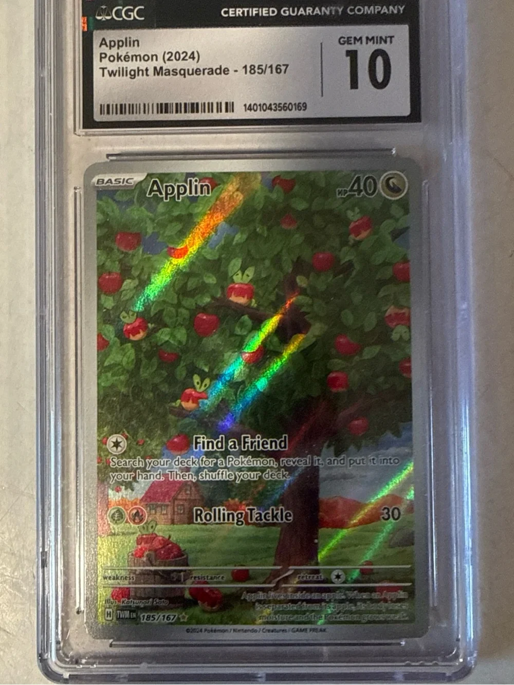 Pokemon Applin Holographic Card - Green & Red